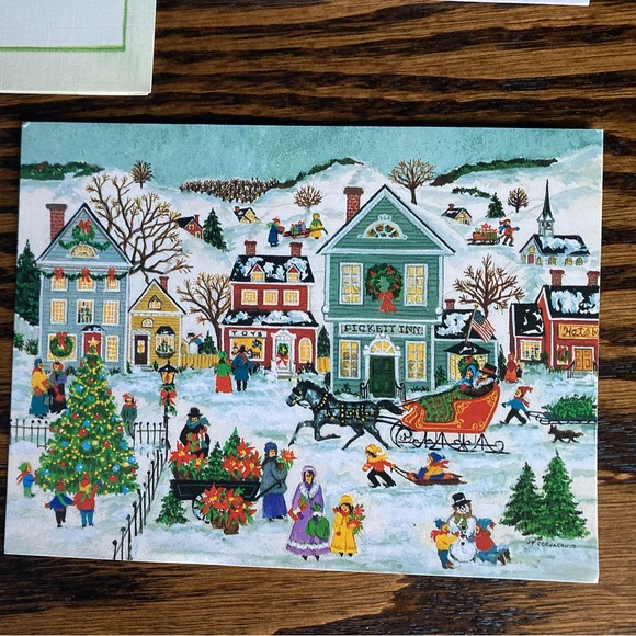 6 Assorted Unused Angel Town Snowman Wreath Santa Christmas Cards Envelopes - Picture 4 of 12